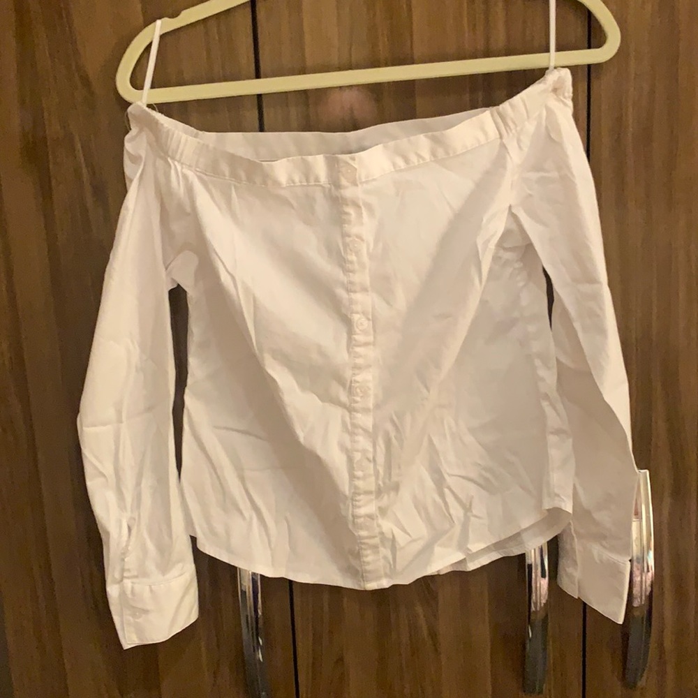 Express off the shoulder button down top